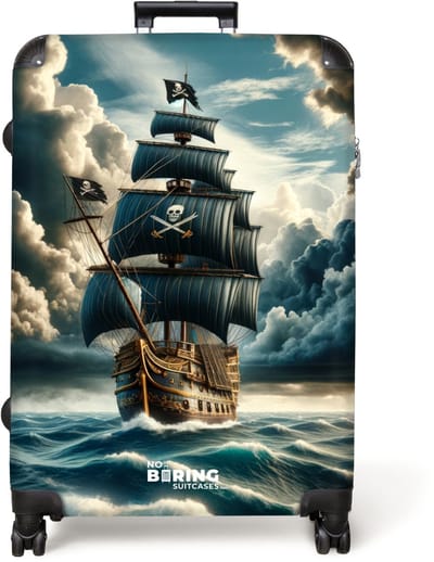 NoBoringSuitcases.com® - Koffer groot - Reiskoffer lichtgewicht - Piratenschip omringd door donkere wolken - Rolkoffer met 4 wielen - Grote trolley XL - 98 liter bagage