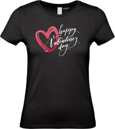Dames t-shirt Hartje Happy Valentines Day | Valentijn cadeautje voor haar | Valentijn | Valentijnsdag voor vrouwen | Zwart Dames | maat XS