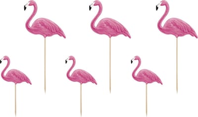 PARTYDECO - 6 flamingo prikkers 23 cm voor taarten