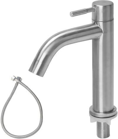 Dailygoods - Koudwaterkraan - Wastafelmengkraan - Eenvoudig te installeren - Zilver - Roestvrij staal - Flexibele slang - Geschikt voor badkamer en ke...