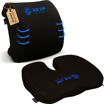Blue Lion Zitkussen & Rugsteun - Ergonomisch Stuitkussen & Rugkussen voor Bureau of Bank - Stoelkussen - Klein