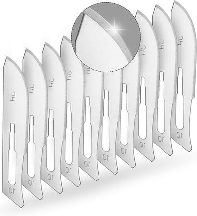 Pack met 10 Scalpelmessen #10 van Koolstofstaal, Universele Vervangbladen voor Kunst en Handwerk, Planten Snijden en Dermatologie, Ideaal voor Modelbouw en Creatieve Projecten