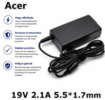 EISENZ Acer Laptop Adapter 19V 2.1A – Plug 5.5x1.7mm – Snelladen – Hoge Compatibiliteit - EZ1132