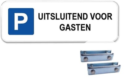Parkeerbord Gasten 2 - Weerbestendig Aluminium - 40x15 cm - Bevestiging: Met hekbeugels (voor spijlen- of gaashek)