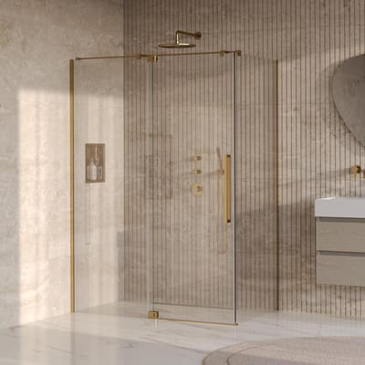 Brauer Stellar - Douchecabine met Draaideur - Helder Glas - 140x80x200 cm - Omkeerbaar - incl. Glascoating - PVD Goud Geborsteld