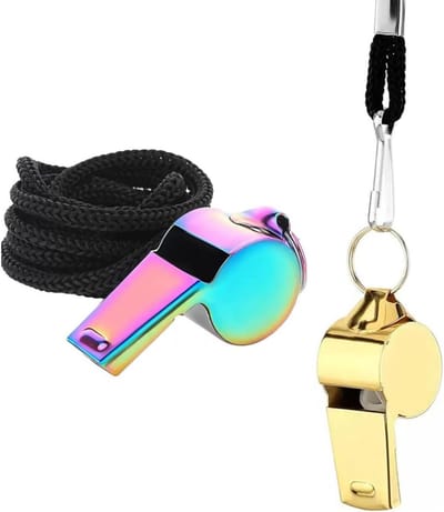2 x Stainless Steel Whistles with Drawstring, Colourful Sports Whistle for Trainers, Teachers, Referees, Officers - ShopVlot