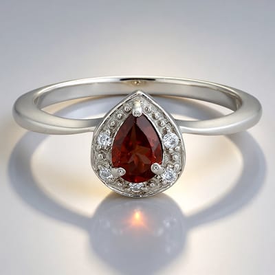 Cavill - Zilveren ring - 925 Sterling Zilver met 0,46 ct Peervormige Malaya granaat en 0,071 ct Zirkonia Halo - Elegante Ringen - Dames Sieraden Rood