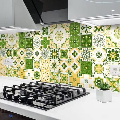 Zelfklevende tegelmuurstickers voor keuken en badkamer - 9 cementtegelstickers, Azulejos Prisca - 9 stickers, 20x20cm