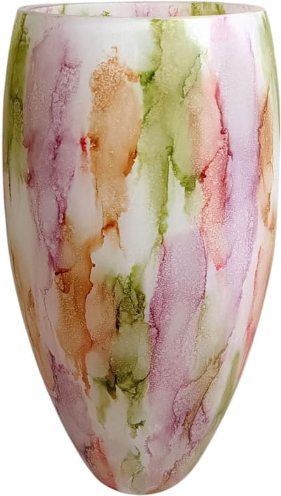 Terroso® - Aurora - Glazen Bloemenvaas – Roze Groen Marmerlook – 38 cm hoog – Uniek Design – Decoratief en Modern Interieur