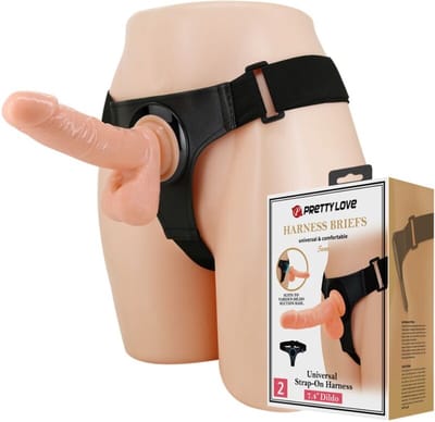 PRETTY LOVE | Pretty Love - Harness Briefs Universal Harness With Dildo Tom 20 Cm Natural | Dildo + Harness | Sex Toy for Woman | Sex Toy for Couple