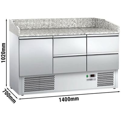 GGM Gastro Pizzakühltisch ECO - 1400x700mm - mit 1 Tür & 4 Schubladen Zilver