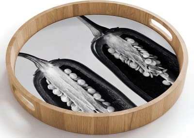 Dienblad rond 40x40 cm - Schootdienblad hout - Pepers - Zwart - Wit - Zaadlijsten - Borrelplank rechthoek - Plateau houten dienbladen