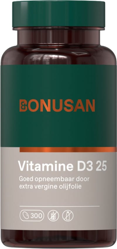 BONUSAN Vitamine D3 25 – 300 Softgels – Vitamine D3 – In Extra Vierge Olijfolie – Ondersteunt Botten, Gebit en Weerstand