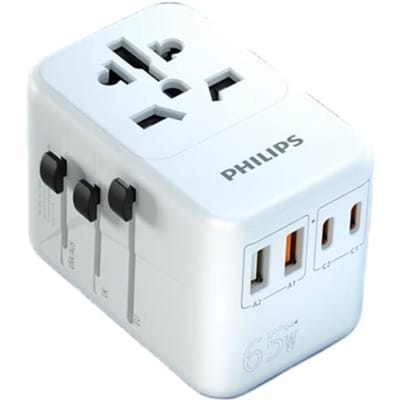 Philips 65W GaN Wereldwijde Reisadapter Meerdere poorten Uitgangsvermogen tot 70W