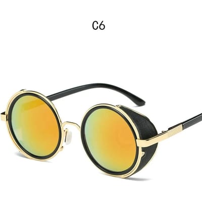 Steampunk Zonnebril Unisex Vintage Ronde Bril Retro Stijl Punk Bril Mannen Vrouwen Zijvizier Rond Glas As Picture yellow