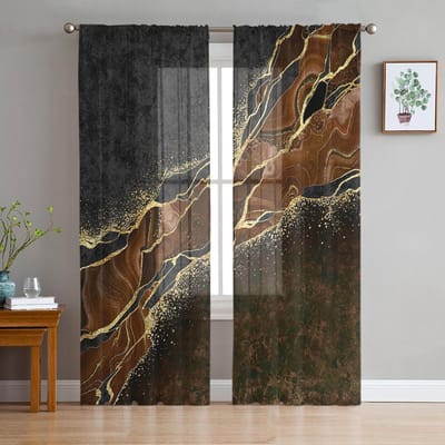 Abstract Zwart Marmer Bruin Malachiet Transparante Gordijnen voor Woonkamer Decoratie Raambekleding Keuken Tule Voile Gordijnen W135 x H115cm x1 gray
