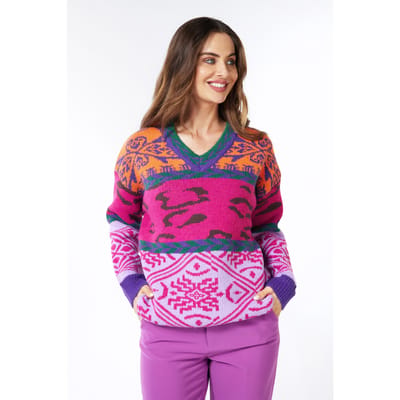EsQualo Sweater Jacquard Colored Fuchsia Maat: XS | Sweaters Outlet | Dames | Groen