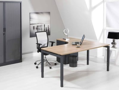 Hoogte verstelbaar wingbureau 4-poot Kubus breed 180CM diep 120CM bladkleur Licht Eiken framekleur Antraciet (Ral 7016) wingzijde Links