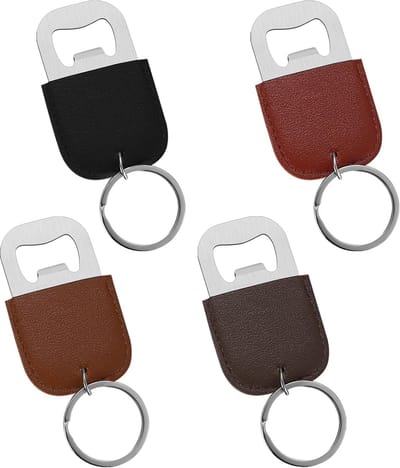 Bierflesopener - PU leren sleutelhanger flesopener - cocktailflesopener met sleutelhanger - geschikt voor mannen en vrouwen geschenken - roestvrijstalen flesopener - geschikt voor thuis keuken feest evenement vakantie viering (4 stuks)