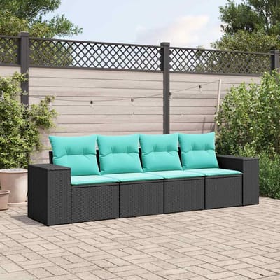 vidaXL - 4-delige - tuinbankset - met - kussens, - zwart - polyrotan