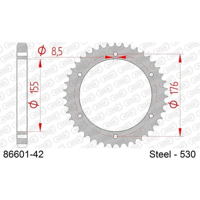 Stalen motortandwiel achteraan Afam 530 42 dents