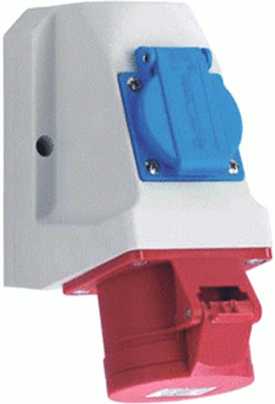 ABL CEE Opbouw WCD - 32A 5-polig spatwaterdicht - IP44 rood - met geïntegreerde SCHUKO-contactdoos - 1 stuk