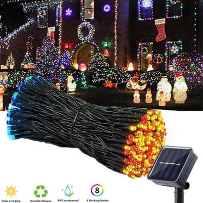 Zonne-Energie Outdoor Kerstverlichting 100LED 12M IP65 Waterdicht - 8 Verlichtingsmodi, Kerstverlichting Buiten, Bruiloft Decoratie, Tuinverlichting, Energiezuinig en Duurzaam