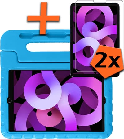 Hoesje - Geschikt voor Apple iPad Air 5 (2022) - 10.9 inch - 5e Generatie - M1 - Met 2x Screenprotector - Kinderhoes Shockproof Bumper - Kidsproof Case - Tablet Hoes - Kinder Hoes Cover - Blauw