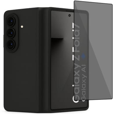 Technow hoesje + Privé Screenprotector geschikt voor Samsung Galaxy Z Fold 7 – Privacy Tempered Glass - Back Case - Cover - Zwart