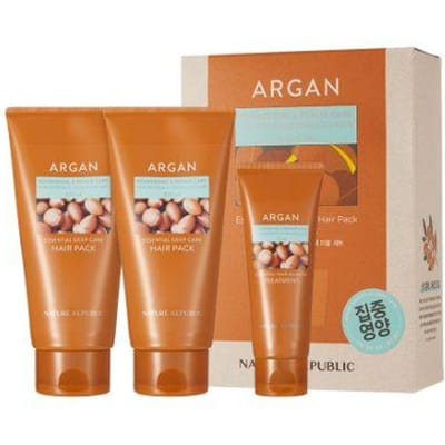 Nature Republic Argan Essential Deep Care Masque Capillaire Double Set (2 Masques Capillaires de 300 ml + 1 Soin de 70 ml)