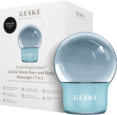 GESKE SmartAppGuided™ Cool & Warm Face & Body Massager | 7 in 1 | Multifunctioneel massageapparaat | Gezicht & Lichaam | Batterijloos koelen en warmen | Verstevigt en ontspant | Bolvormig