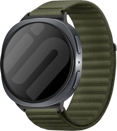 Strap-it Wave nylon bandje met klittenbandsluiting geschikt voor Samsung Galaxy Watch 9 (40/44mm) / Watch 8 (40/44mm) / 8 Classic (46mm) - donkergroen
