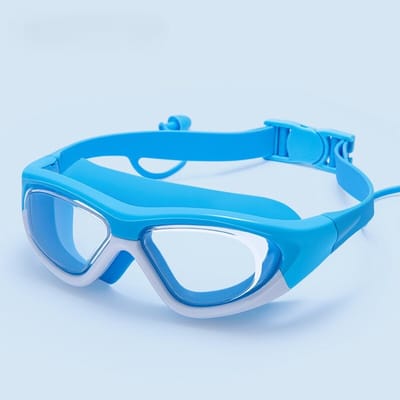 Kinderzwembril met oorkappen, breed gezichtsveld, anti-condens, UV-bescherming, volledig gezichtsmasker, comfortabel en waterdicht, geschikt voor beginners, unisex, geschikt voor jongens en meisjes van 3-12 jaar, Stijl 2