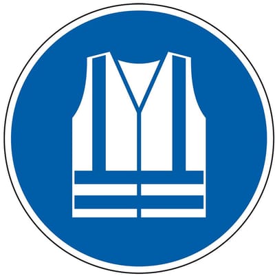 Waarschuwingshesje verplicht sticker - ISO 7010 - M015 50 mm - 10 stuks per kaart