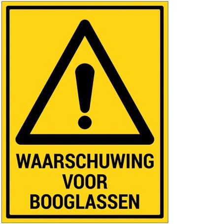 Waarschuwing voor booglassen sticker met tekst | 28 x 21 cm