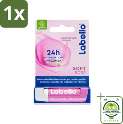 1 x Labello – Lippenbalsem – Soft Rosé – Lippenbalsem – 24H Hydratatie - Hydraatende Lippenbalsem - Roze Lippenbalsem - Lippen Verzorging - Natuurlijke Lippenkleur - Rozenextract