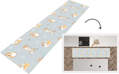 Keukenloper - Loper keuken - Patroon - Hond - Corgi - 200x50 cm - Keukenloper vinyl
