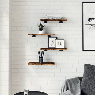 vidaXL - Wandschappen - 4 - st - 40x20x1,5 - cm - bewerkt - hout - gerookt - eikenkleur