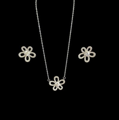 ASTRADAVI Sieraden Geschenkset - Hanger Ketting Zirkonia Klavertje Vijf - met Bijpassende Oorbellen - Zilver