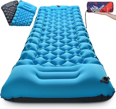 Zelfopblazend campingmat, 8-10 cm, verdikt, ultralicht, luchtmatras, opblaasbaar, dik, opvouwbaar, met kussen, hemelsblauw, marineblauw