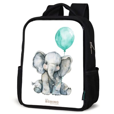 NoBoringSuitcases.com® - Rugzak zwart - Schooltas jongen & meisje - Olifant met blauwe ballon - Rugtas voor school - Boekentas kind - Schoolrugzak - Kinderrugzak