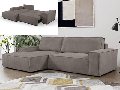 Vente-unique Hoekslaapbank AMELIA van PASCAL MORABITO - Ribfluweel - Bruin - Hoek links