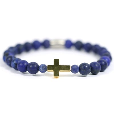 IbizaMen - Heren - armband - Lapis Lazuli - Goud - RVS - kruis - 21cm