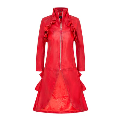 Dames Goth Rood Leren High Collar Victoriaanse Flare Tailcoat - Challa