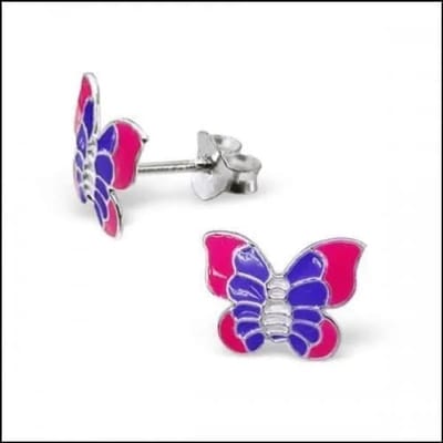 Aramat Jewels | Oorbellen | 925 Zilveren Vlinder Oorbellen 8mm Kinderen - Vlindertjes Oorstekers | Paars/Roze-11x9mm | |8mm | Zilver | Kinderen | Verkleurd niet