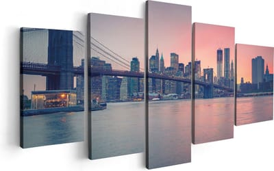 Artaza Canvas Schilderij Vijfluik New York Brooklyn Brug Bij Zonsondergang - 100x50 - Foto Op Canvas - Canvas Print