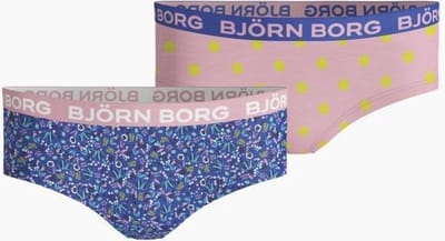 Björn Borg - Meisjes - Stippenprint Hipster 2-Pack - Blauw/Multicolour/Roze - Maat 158-164