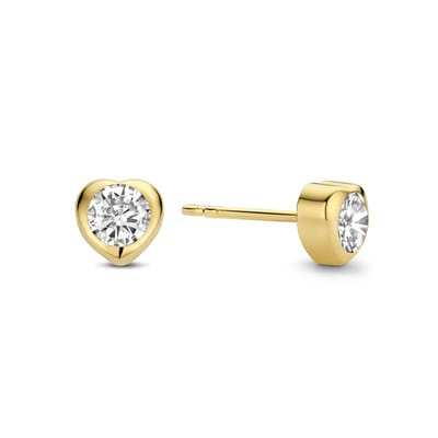 New Bling 9NBG-0464 Gouden Oorknopjes - Dames - Zirkonia - Hartje - 4 x 5 mm - 14 Karaat - Goud