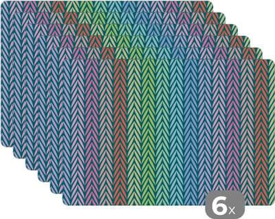 Placemat - Placemats kunststof - Regenboog - Patroon - Pastel - 45x30 cm - 6 stuks - Hittebestendig - Anti-Slip - Onderlegger - Afneembaar