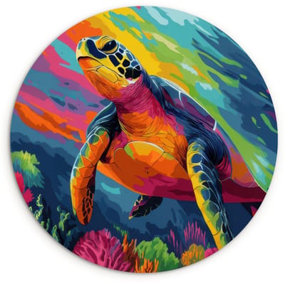 WallCircle® Wandcirkel 120x120 cm - Muurcirkel Koraal - Schildpad - Abstract - Water - Muurdecoratie woonkamer - Wanddecoratie slaapkamer - Kamer decoratie accessoires - Ronde schilderijen XXL